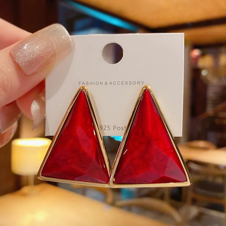 Exaggerated Big Triangle Shaped Stud Earrings Geometric Gold Plated Multicolor Earrings