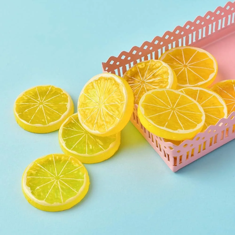 Artificial Lemon Slices Simulation Lemon Blocks Double Side Decorative for Lemon Party Decor Tumbler Topper DIY Fake Fruit Model