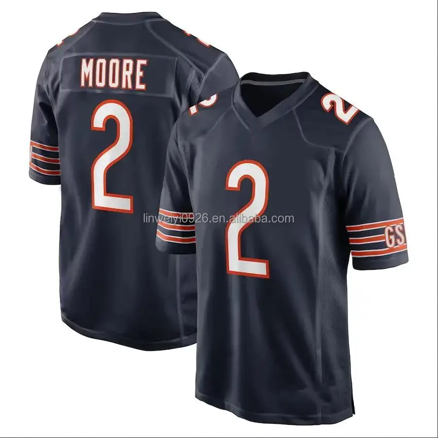 2023 Mens Chicago Bear 2 Dj Moore American Football Jerseys Navy Vp