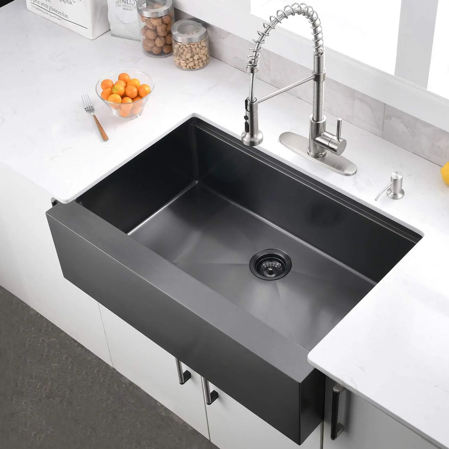 33 Inch Kitchen Sink Workstation Black Farmhouse Sink 16 Gauge Stainless Steel Farm Kitchen Sink with Drain Kit
