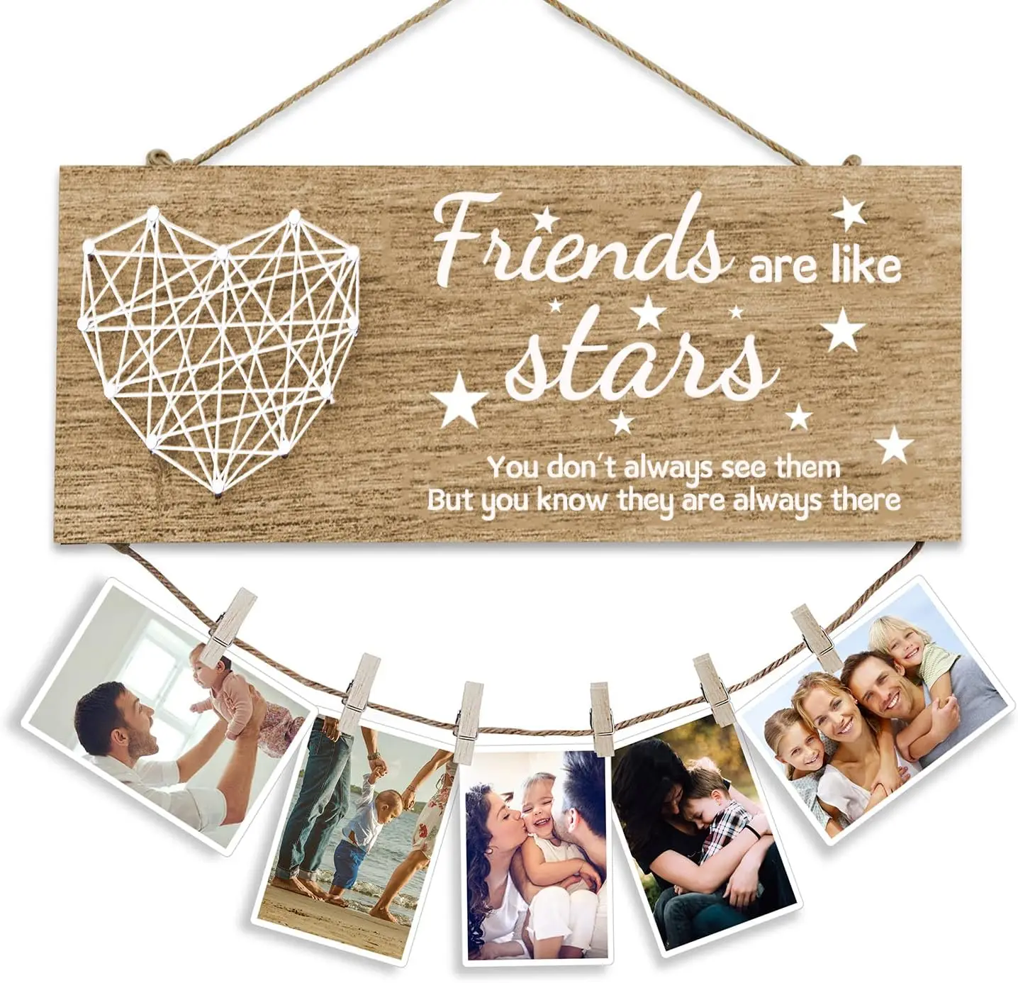 Rustic Best Friend Wooden Sign with Clip Photo Holder for home decoration Wooden photo clip holder for wall