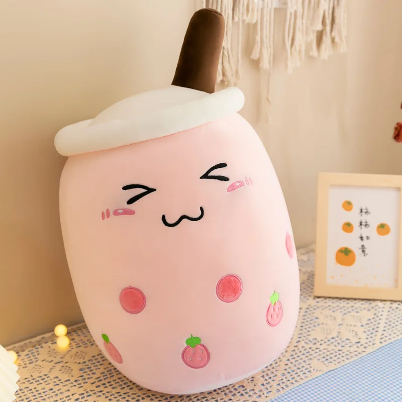 Bubble Tea Plush Pillow Plush Pillow, Cute Milk Tea Cup Plushie Bubble Tea  Soft Toy With Strawberries, Bubble Tea Cup Plush Toy Soft Stuffed Throw Pi