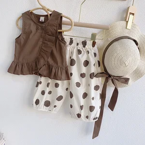 Summer New Girls Casual Style 3-Piece Fashion Suit Set Sleeveless Doll Shirt Wide-Legged Pants Hat-Hot Sale for Children