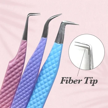 Best Fiber Tips Professional Eyelash Extension Tweezers for perfect grip to Lashes never slips even 0.03mm Lashes 75 Degree Bend
