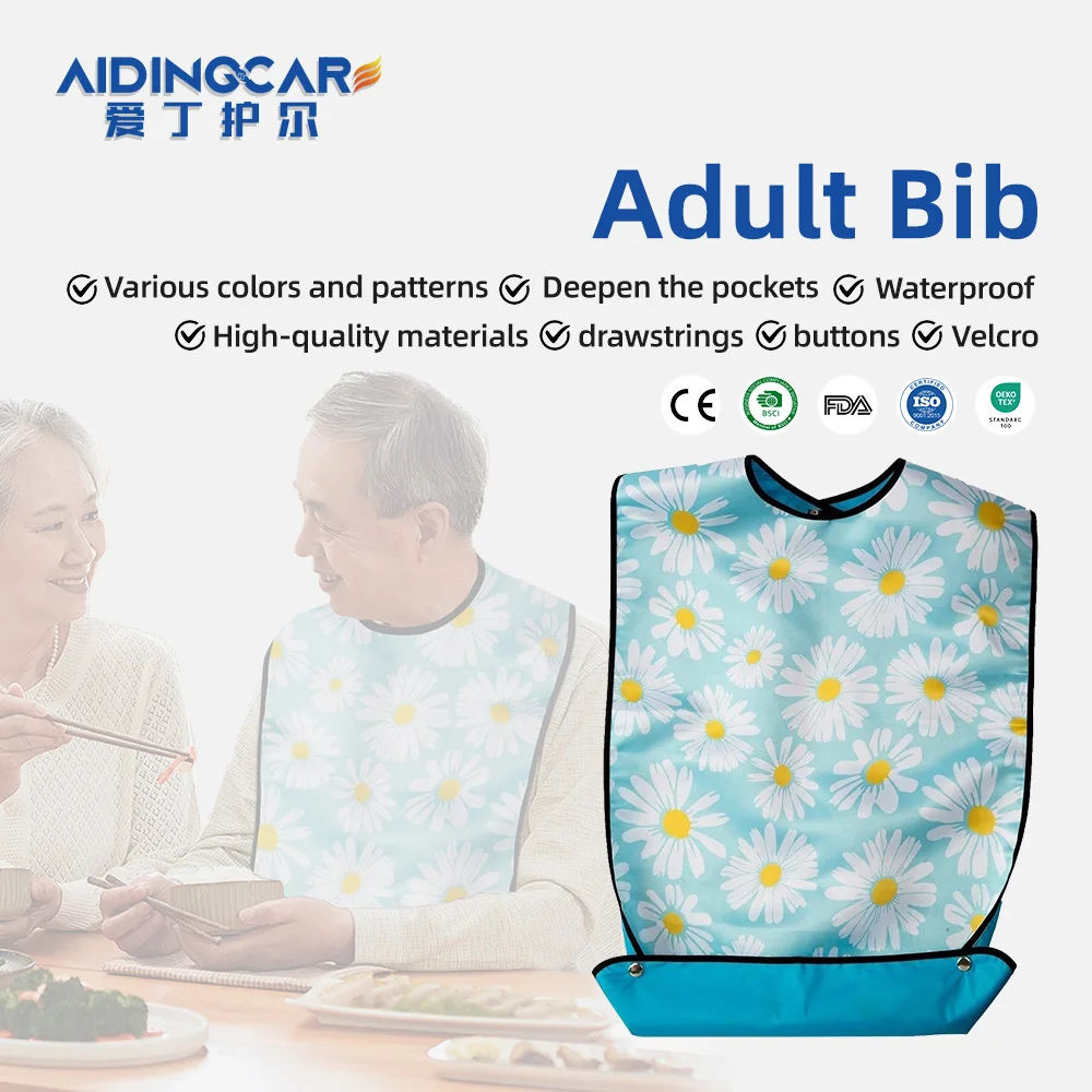 Wholesale Washable Printing Adjustable Snap Closure Adult Bib Waterpro - product detail 1