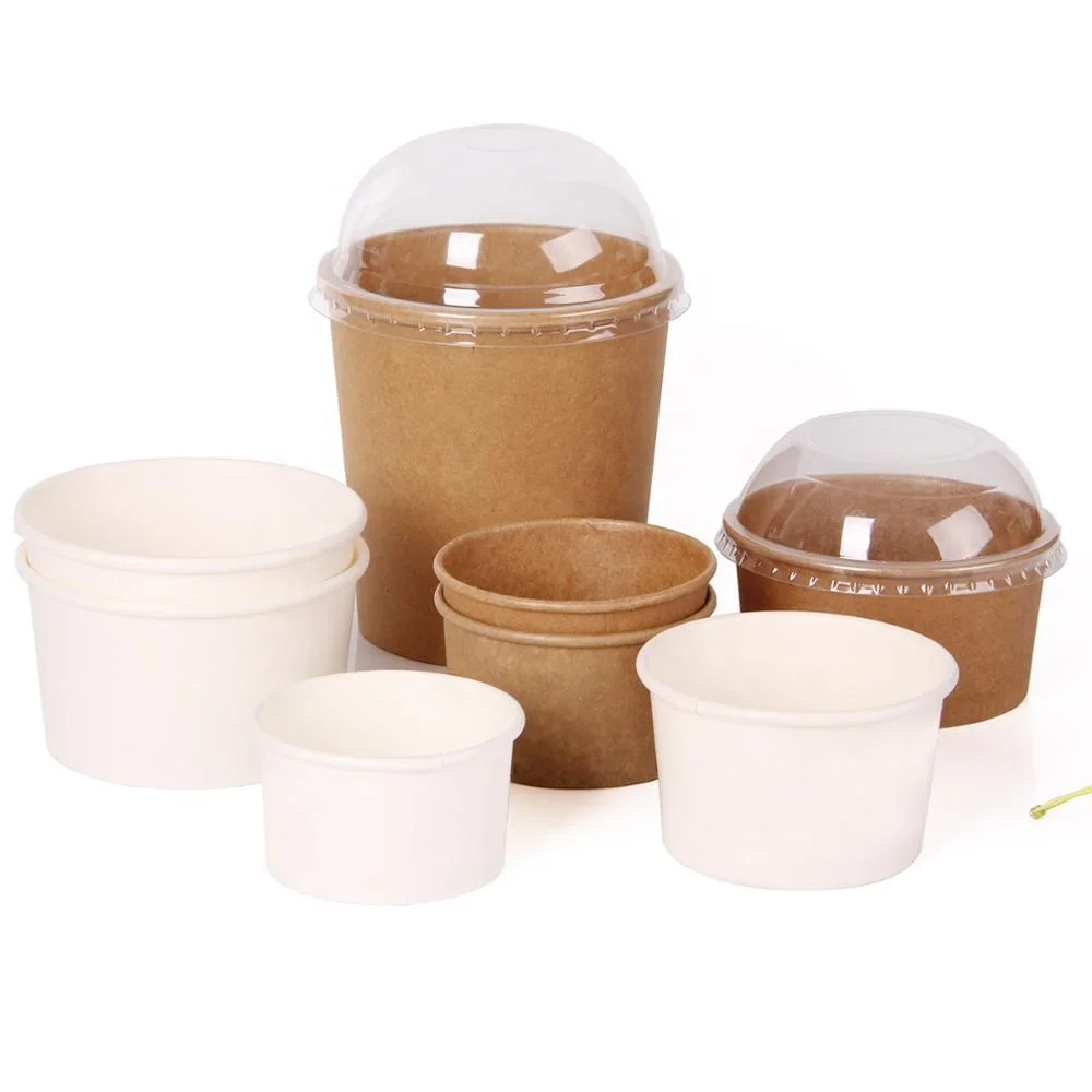 Eco-friendly Biodegradable Ice Cream Paper Tub with Lid, Paper Dessert Cups, Paper Ice Cream Yogurt Salad Tubs