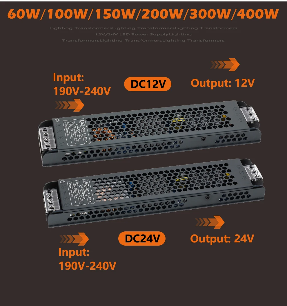 High Quality Ultra Thin LED Lighting Transformers DC 12V 24V Power Supply 60W 100W 150W 200W 300W 400W 500W LED Driver Converter