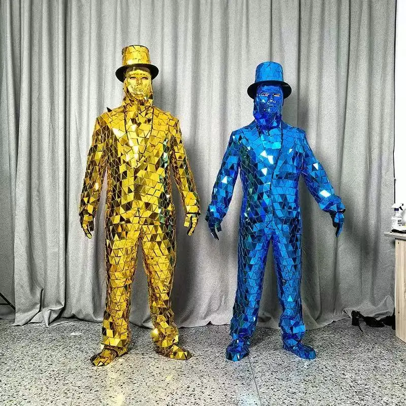 glitter ball fancy dress Hot Sale Happy Sky Silver Mirror Disco Costume For Unisex Adults-mardi Gras Stage Performance Suit hasmodel