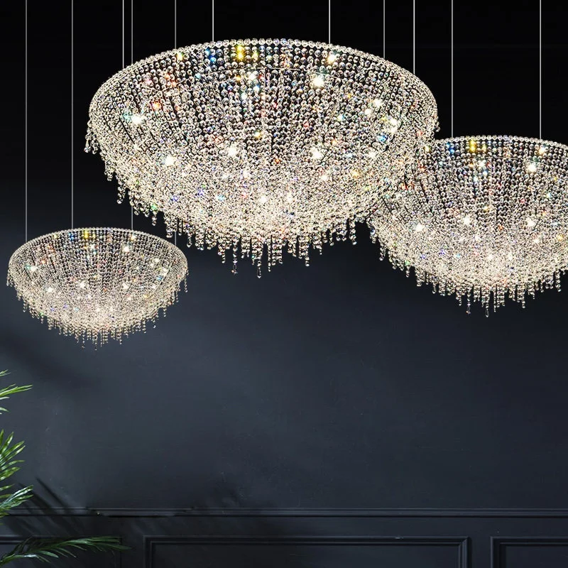 Importierter Leuchter im hellen Luxus-Stil aus Edelstahl mit Kristallen, energiesparende LED-Leuchten, 3 Jahre Garantie, für Wohnzimmer und Hotels