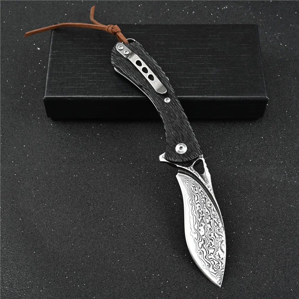 木柄战术军用折叠刀片自卫武器女性自卫口袋vg10大马士革刀 - buy