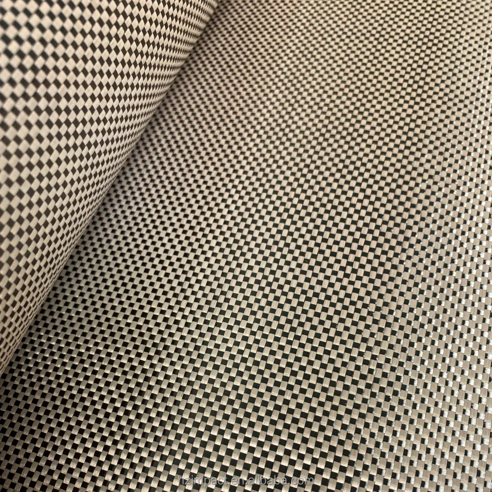 Champagne Gold Carbon Fiber Fabric Waterproof for Kevlar Mixed Hybrid Plain/Twill Weave Mixed for Kevlar Cloth Carbon Fiber