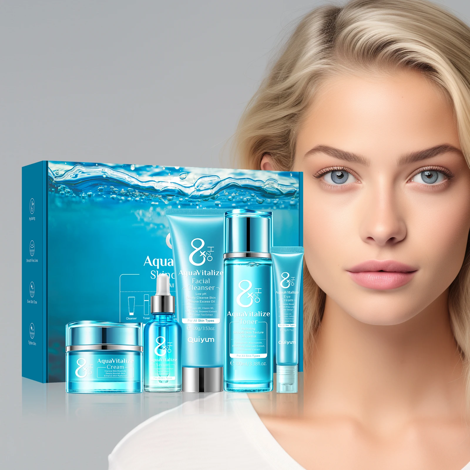 QUIYUM 8X H2O Aquavitalize Skincare Set - Anti-Acne & Whitening