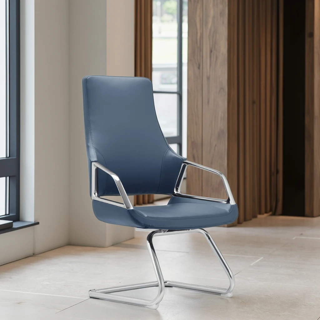Industrial Chrome Sled Base Chair Waterproof Leather Upholstery Space Saving Solution 6