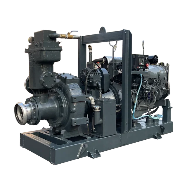 Horizontal emergency diesel engine pump with high efficiency sewage discharge