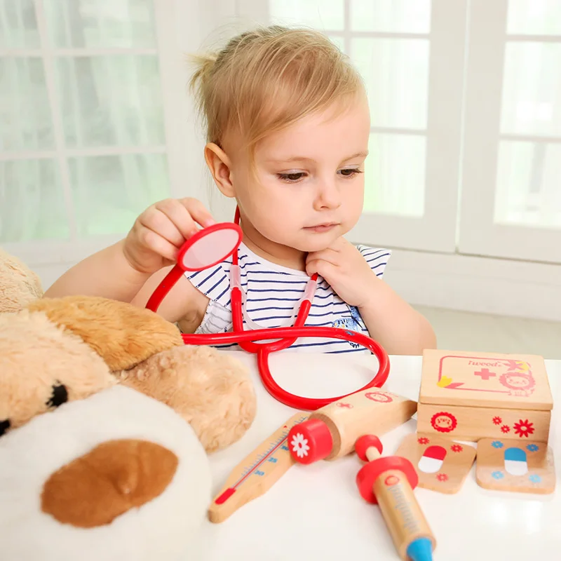 Новое поступление, детский деревянный докторский игровой набор, детский докторский игрушечный набор, имитация медицинской коробки, стетоскоп