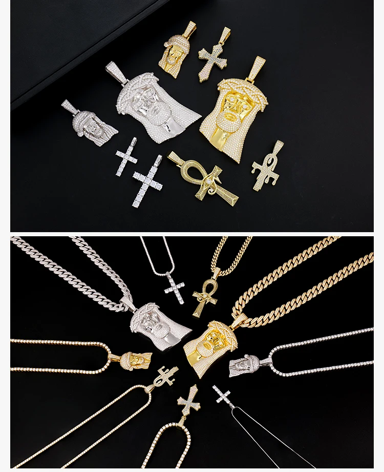 High quality hip hop men jewelry custom 925 silver jesus cross ice out chain necklace vvs mossanite moissanite diamond pendant