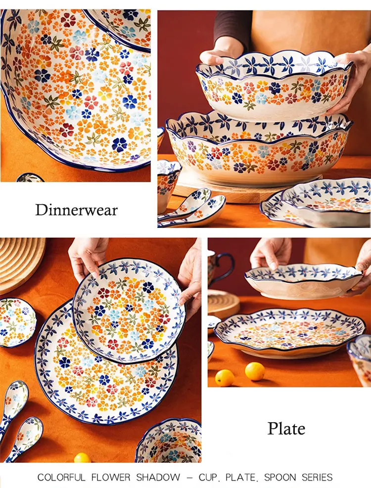 Colorful Flower Shadows Luxury Design Porcelain Dinnerware Set Plates ...