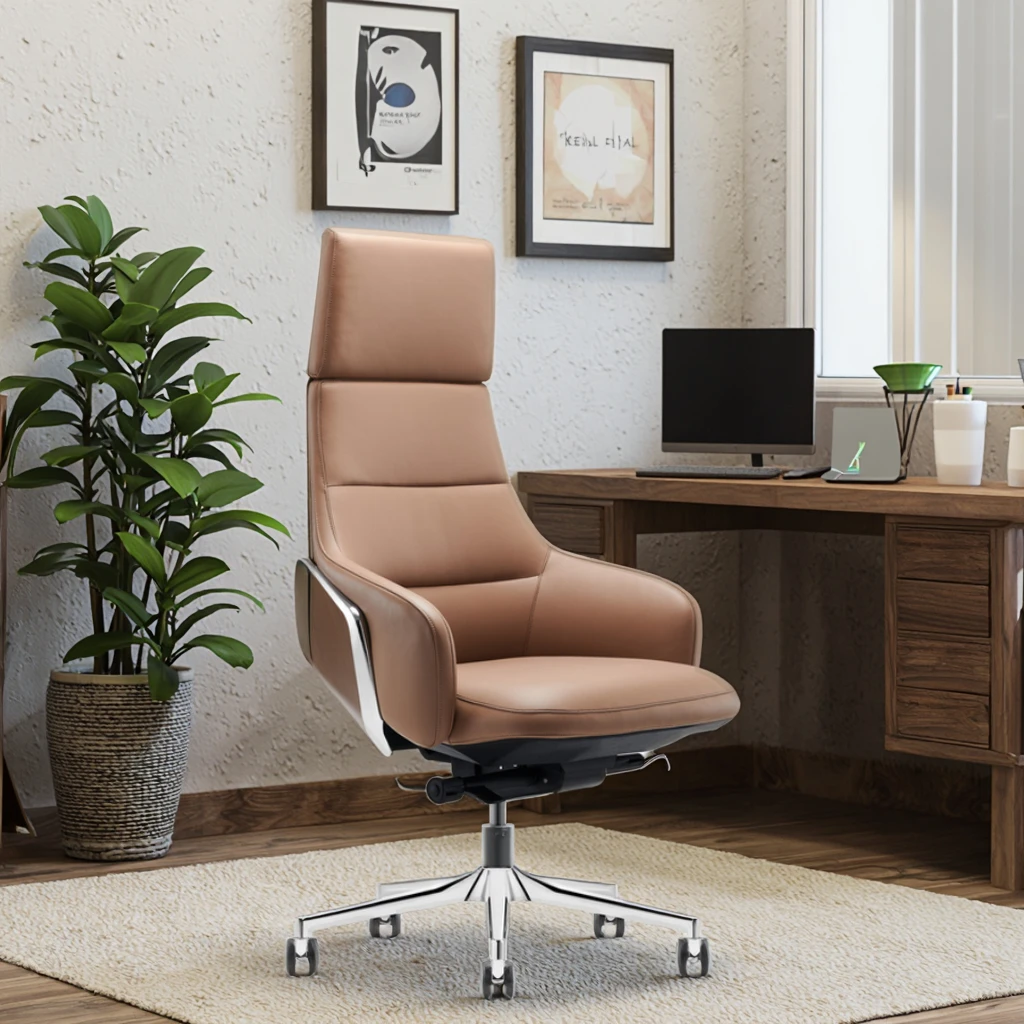 Modern Comfortable Ergonomic Executive Office Chair with Genuine Leather Full Mesh Aluminium Base Adjustable Reclining Footrest 5