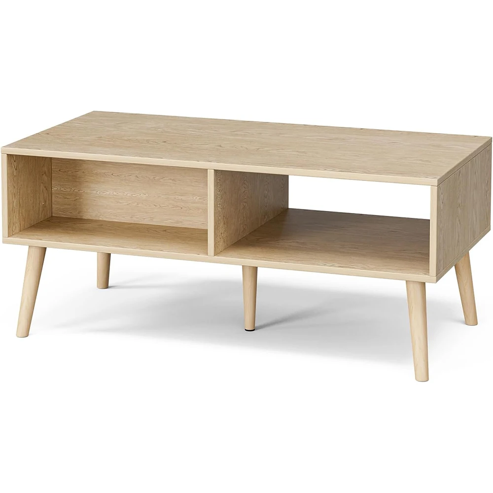 product modern coffee table with storage rattan drawer solid wood legs oak finish for living room-2