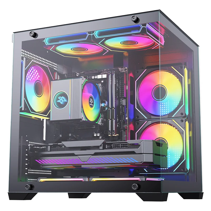 SNOWMAN 049 Mid Tower Gaming PC Case ATX Form Tempered Glass Air Flow Liquid Cooler Supports ARGB Lighting USB for ITX MATX