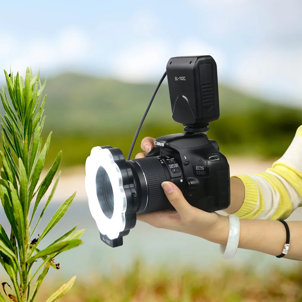 Anillo de luz LED Macro de SL-102C, conjunto de adaptadores para cámara  de vídeo Canon DSLR