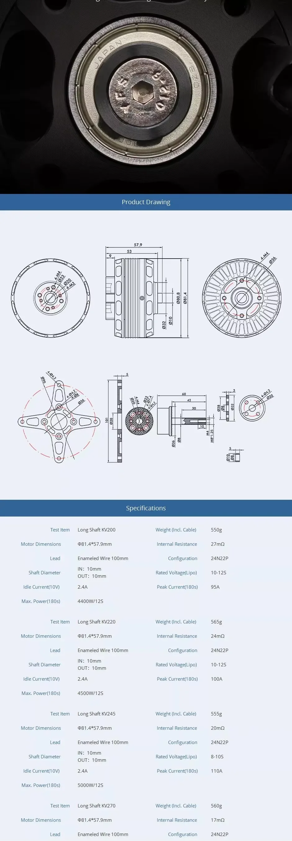 30CC KV200/KV220/KV245/KV270 Brushless Motor for RC Drone and 120E-170E Aircraft Fixed Wing Accessories manufacture