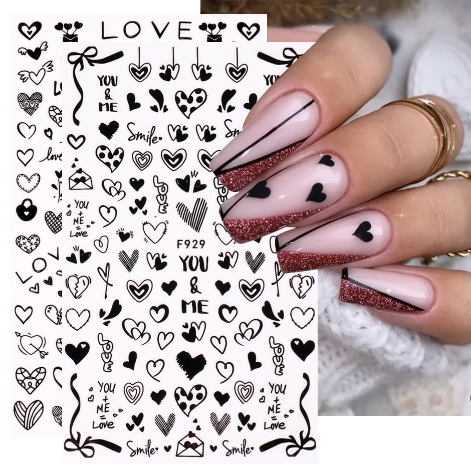 3d Nail Stickers Black And White Red Nail Art Design Love Flower ...