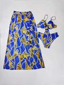 New Summer Women's Sexy and Fashionable Printed Suspender Three Piece Swimsuit Set