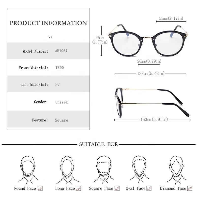 Anti Blue Light Computer Glasses Spectacles Round Metal Clear Glasses Male Female Transparent Eyeglasses Frame Optical Spectacle