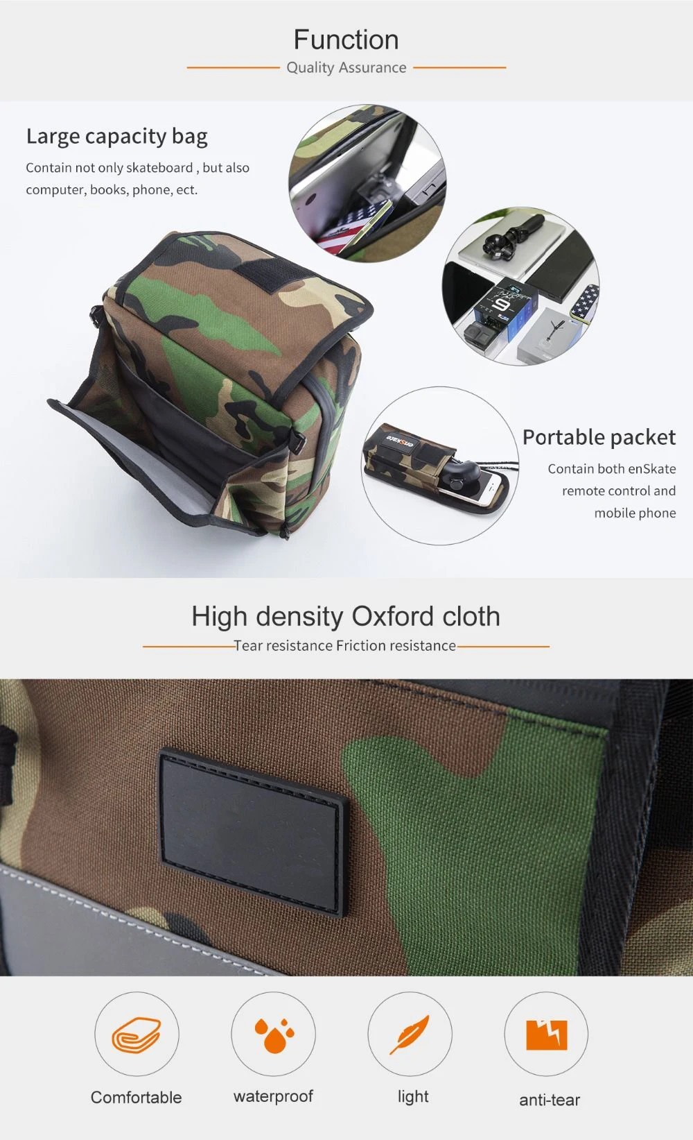 Custom Camo Longboard Bags Electric Skateboard Cruiser Carry Shoulder