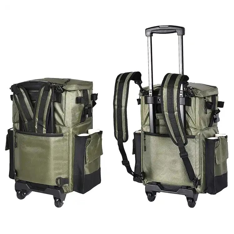 Custom Polyester Fishing Backpack With Wheels Tie Rod Box Mochila Fishing Tackle Storage Knapsack Outdoor Waterproof Backpack
