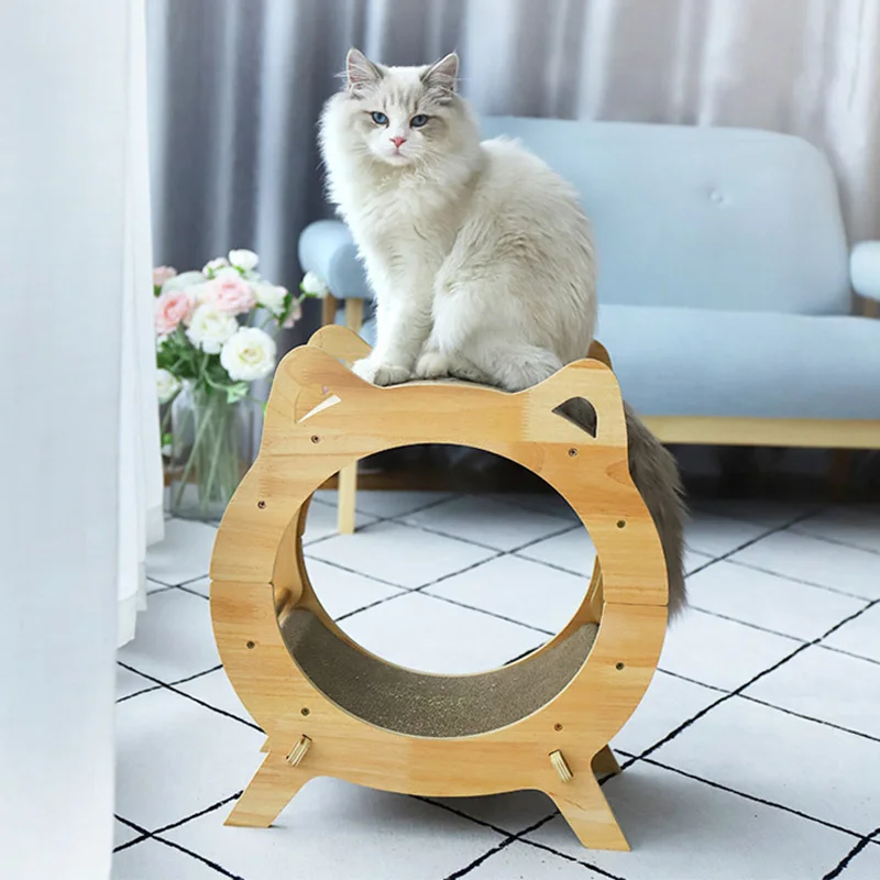 Replaceable Corrugated Paper Solid Wood Cardboard Cat Scratch House Cat
