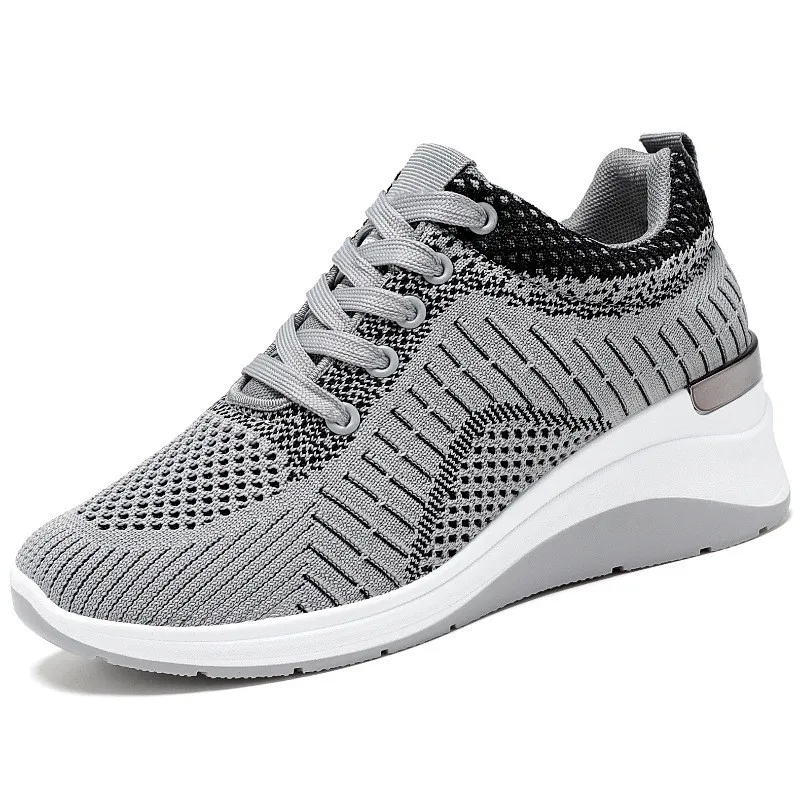 High Quality Latest Design Custom Logo Height Increasing Ladies Chunky Shoes Casual Mesh Wedge Shoes Women Sneakers Shoes