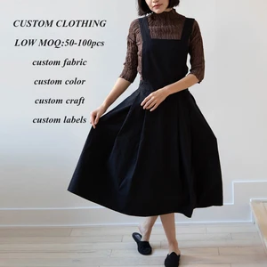 Manufacturer Wholesale Linen Cotton Apron Dresses Custom Solid Color Sleeveless Loose Fit Women Long Dress