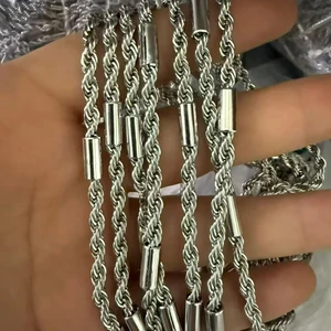 Gold Plated Natural Stone Bezel Setting Vintage Twist Chain Stainless Steel Bracelet Chunky Rope Men Women Buddhism Inspired