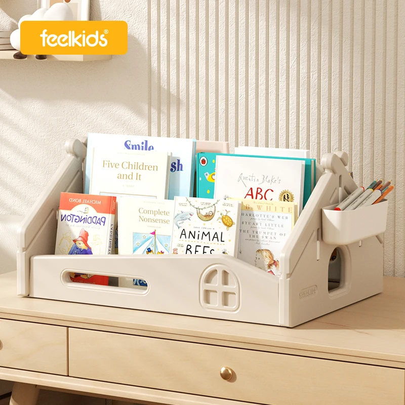 Feelkids House Shaped Kids Plastic Bookshelf Children's Desktop Toy Storage Organizer Tabletop Kids' Cabinets for Playroom
