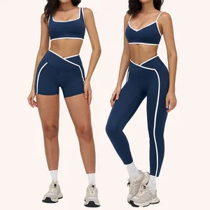 Custom logo Gym Wear Activeleisure Wear Sets Women  Wholesale Active Clothing 4piece Sports Set Shorts and Leggings