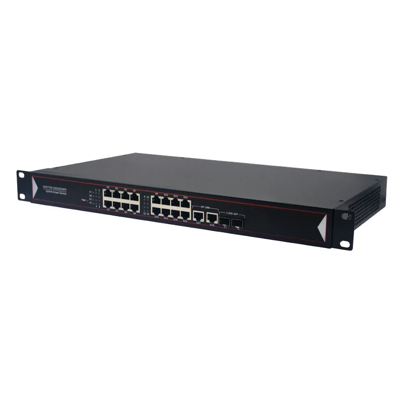 10/100/1000Mbps 16 Port PoE Switch With 2 Gigabit Uplink 2 SFP 48V 260W Power Over Ethernet 18 Ports POE+ Switch manufacture