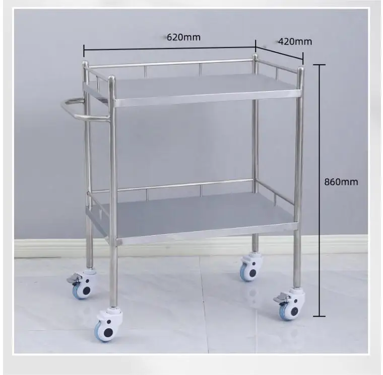 NEWOUYA Medical Products 2 Shelves Stainless Steel Nursing Trolley with Drawer