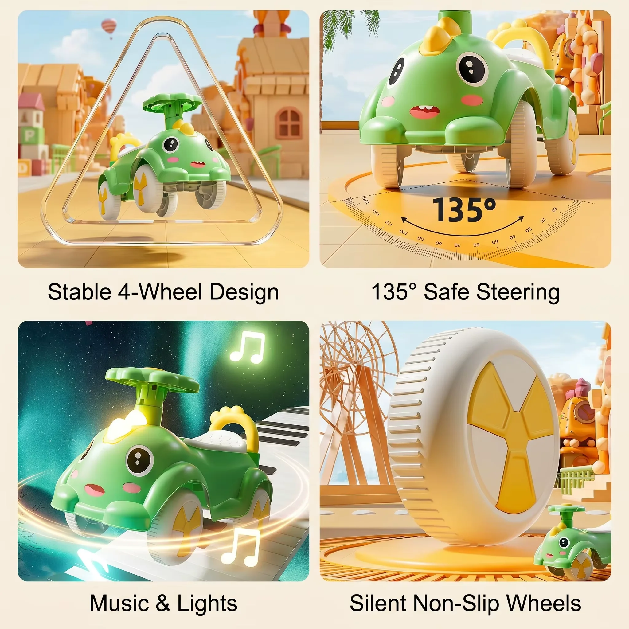 Juguetes Para Nios Kids Swing Car Rideon Cars Music Lights 4 Wheels Silent Non-Slip Toddler Baby Kids Car Toy Wholesale