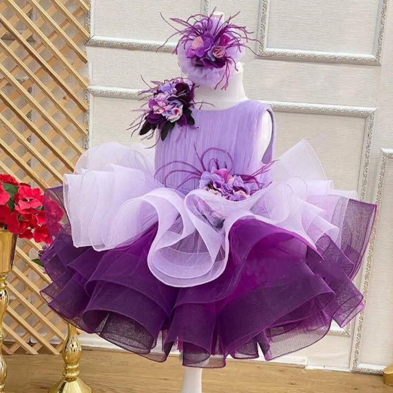 Baby Kids Party Wear Wholesale Appliques Tulle Ruffle 1-12 Years