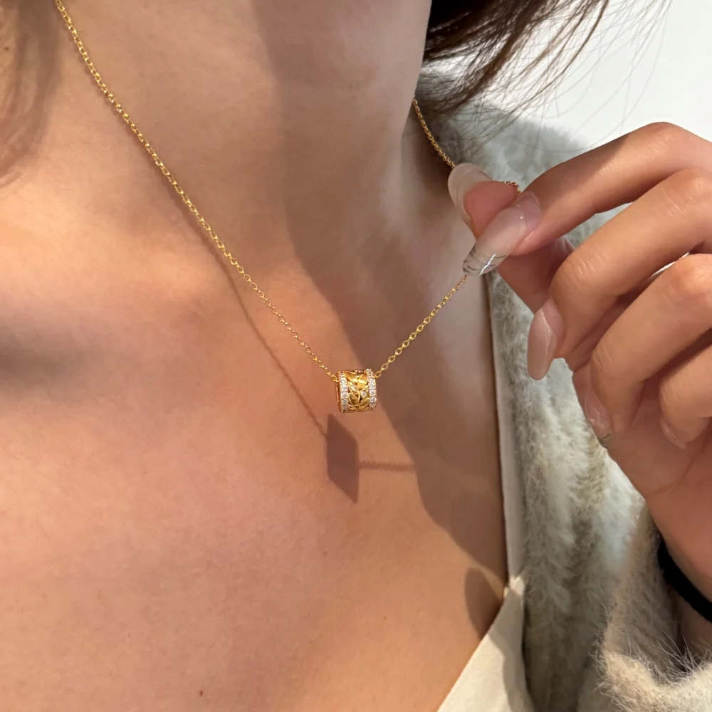 KAKODIY Zircon Bezel Roller Pendant 22K Gold Plated Layered 925 Sterling Silver Jewelry for Women Necklace detail 6