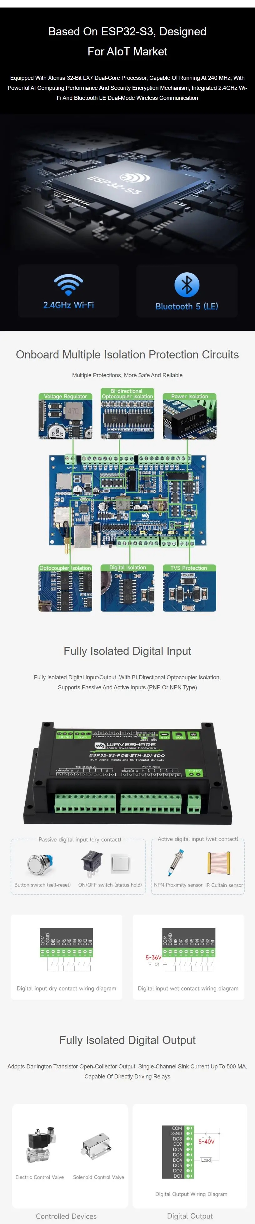 Industrial 8-Ch ESP32-S3 Digital Input & Output Control Board Built-in ...