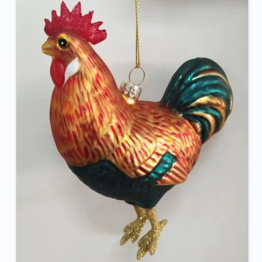 Wholesale Cute Hand Painted Glass Hanging Simulated Animals Rooster Fish Ornament For Home Garden Christmas Decoration supplier