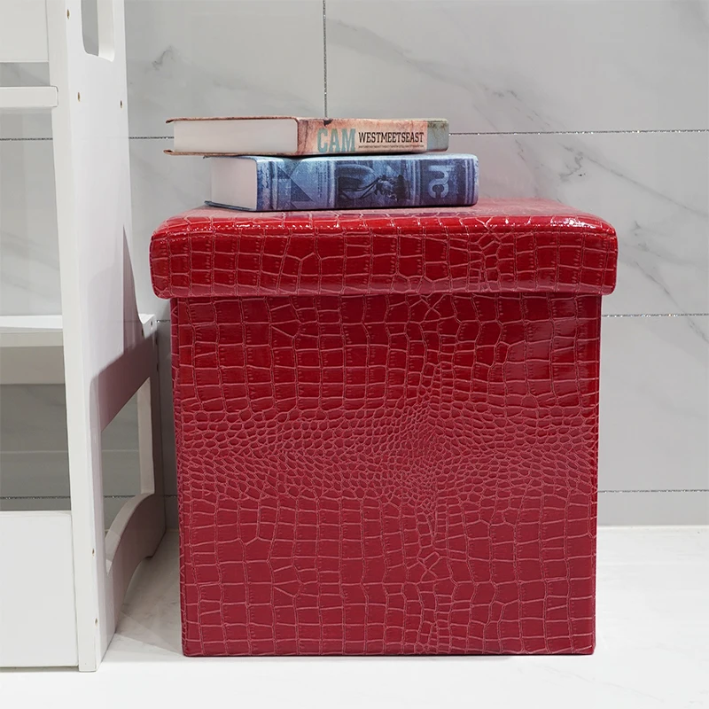 Custom Home Fashion Leather Foldable Modern Fabric Storage Cube Ottoman Bedroom Stool Puff Cushion