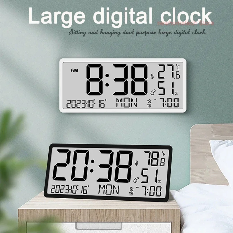 Hot Sale Large LCD Digital Jumbo Wall Clock Table Clock with Indoor Outdoor Temperature Humidity