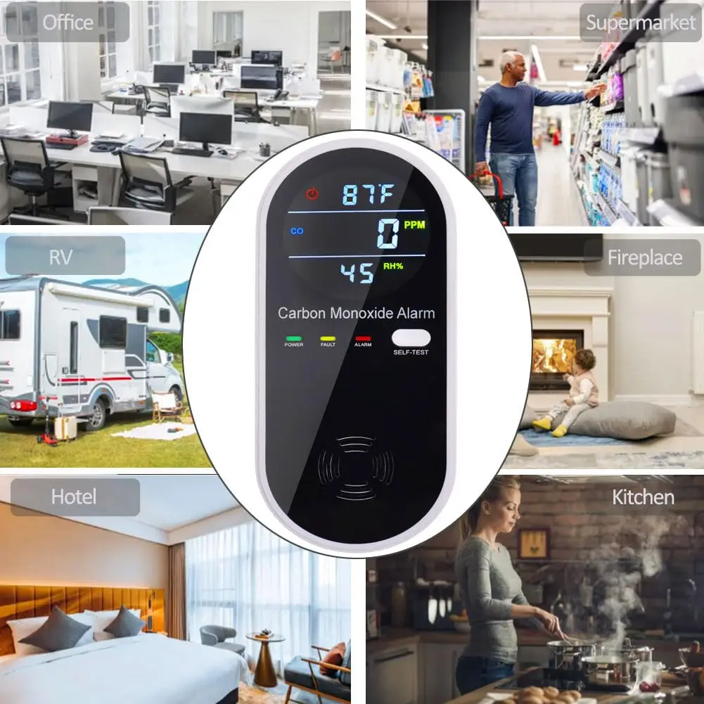 AC-Plug-in Carbon Monoxide Detectors with Voice & Light Alarm, Home Carbon Monoxide Monitor for Kitchen/Bedroom/Living Room