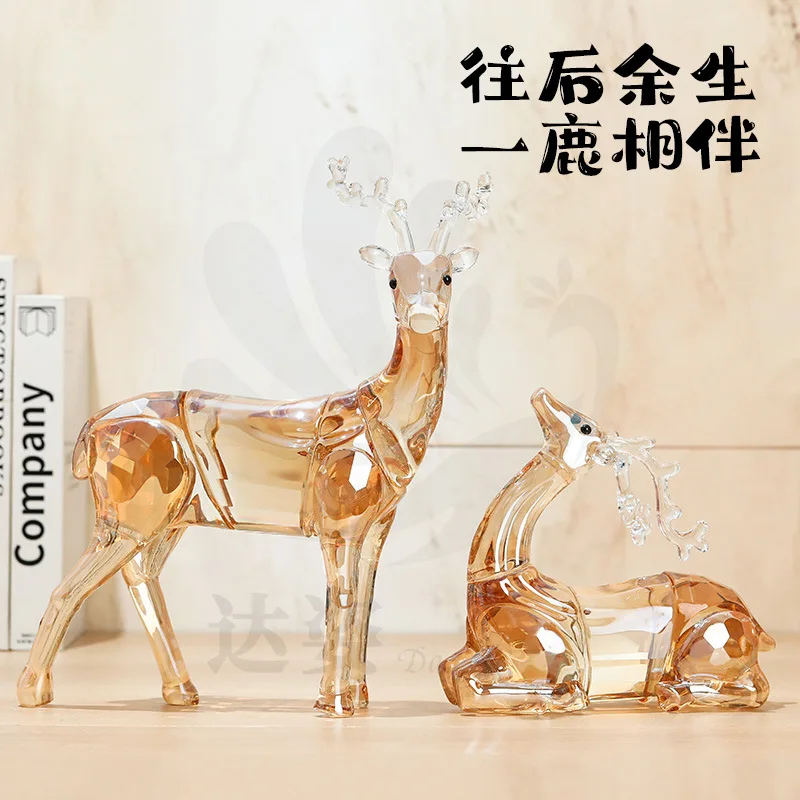 product champagne color crystal glass model deer figurine home decoration glass ornament for living room gift-8