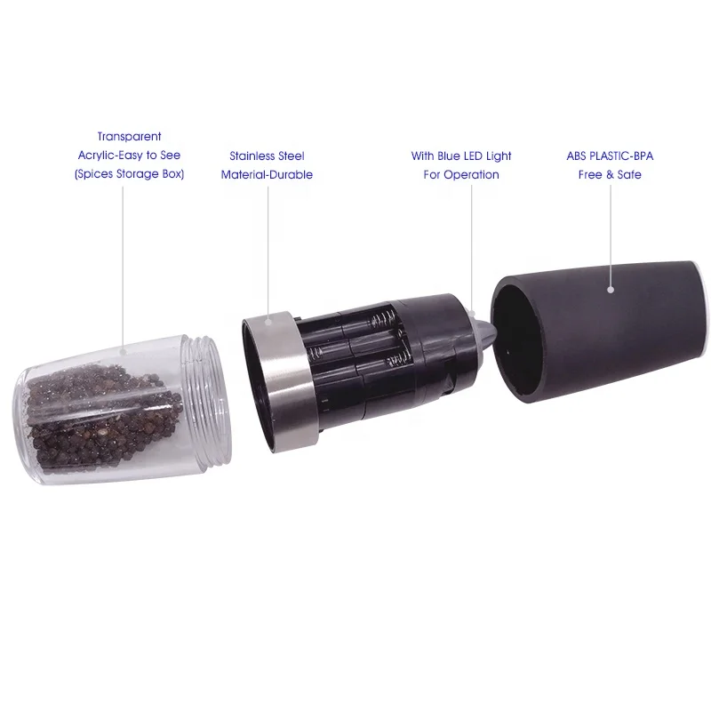 Gravity Electric Pepper Grinder or Salt Grinder Mill  Battery Operated Automatic Pepper Mill With White or Blue Light