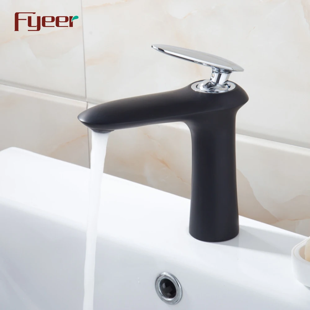 Fyeer Massiv Messing Mattschwarz Bad Wasserhahn Mit Chrom Griff - Buy